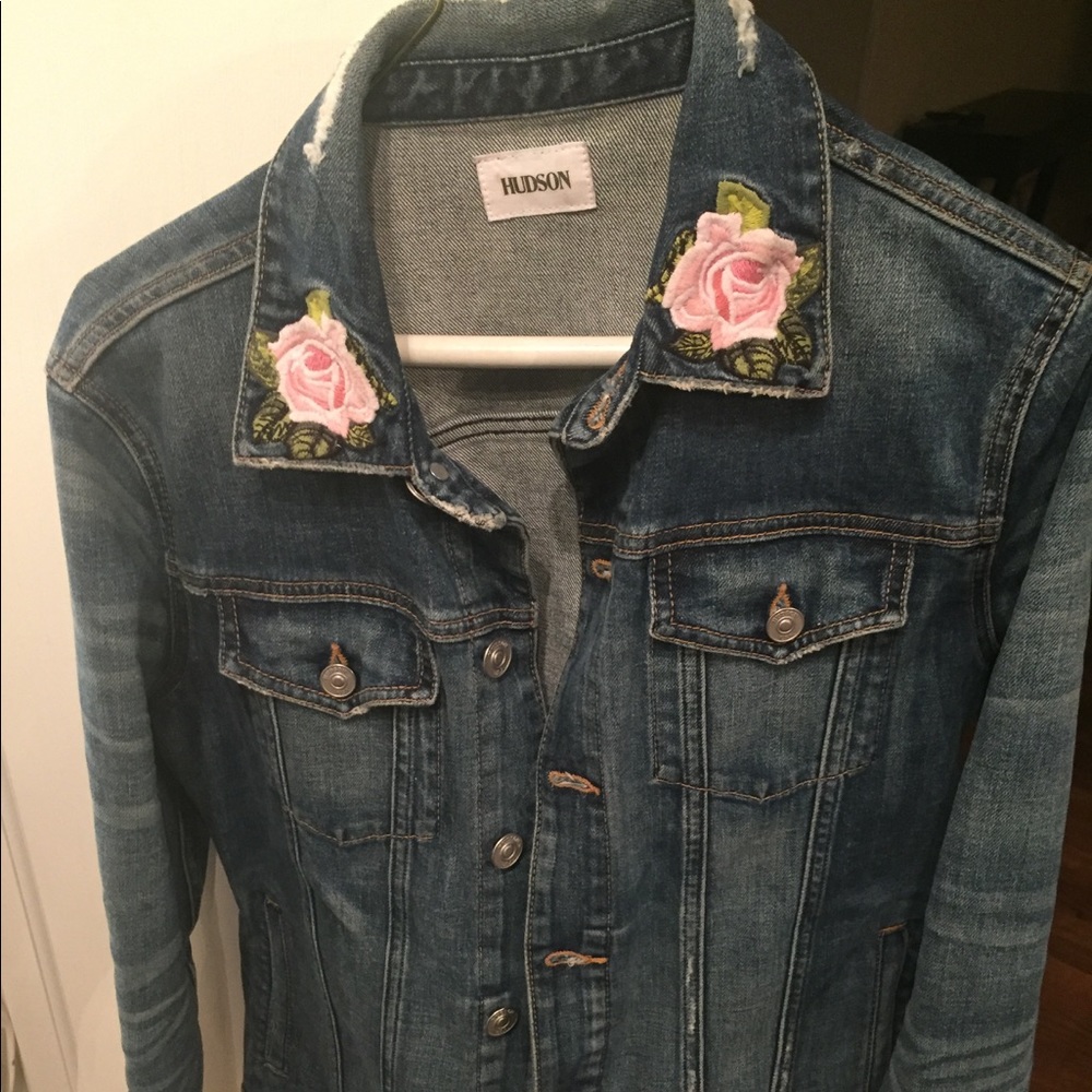 Hudson medium distressed denim jacket with flowers